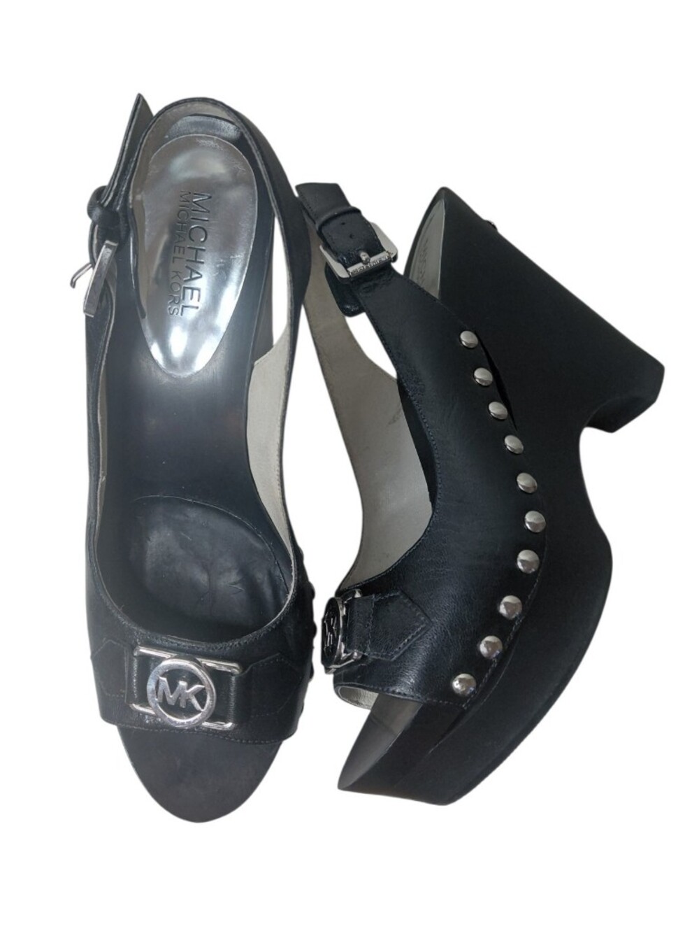 Michael Kors Black Studded Slingback Wedge Sandals Size 9.5